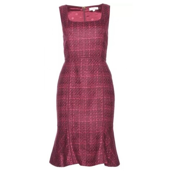 Tory Burch Drew Dark Plum Multicolor Sleeveless Tweed Dress Size 4 - Picture 3 of 13
